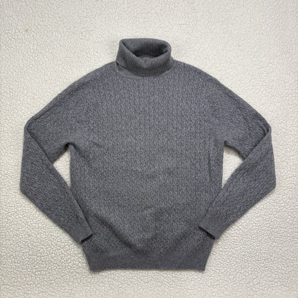 KIRKLAND SIGNATURE Cashmere Sweater Womens L Cable Knit Turtleneck Pullover Grey